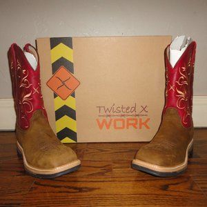 TWISTED X Women's Distressed Latigo Red Steel Toe Western Work Boots Size 8B